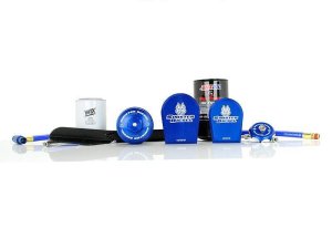 Ford F-250 Oil Filter and Coolant Filtration System - Sinister Diesel - 2-Micron Filtration - Blue Anodized - `03-`07